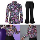 Male Tops Trousers Shirt Pants Floral Printing Long Sleeve Slight Stretch