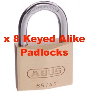 ABUS Padlock 65/40 40mm -PADLOCKS KEYED ALIKE Bulk Lot x 8 -FREE POST - Picture 1 of 4