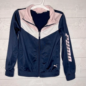 PUMA navy & pink girl’s track jacket Size 5 - Picture 1 of 8