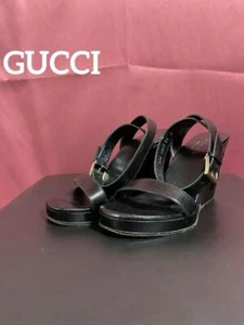 GUCCI Italian Made Women's Ankle Strap Sandals Black US5 EU35 Heels Leather - Picture 1 of 8