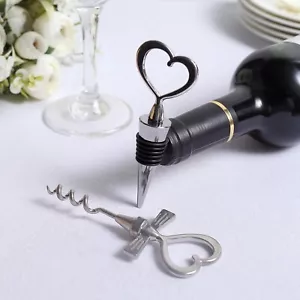 SILVER Heart Wine BOTTLE Stopper OPENER Gift Set Wedding Favor Party Events Home - Picture 1 of 8