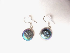 IRRIDESCENT BLUE/GREEN "NATURAL" DRUZY" STONE EARRINGS - VERY SPARKLY CRYSTALS - Picture 1 of 3