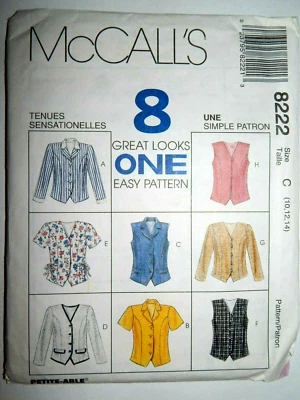 Top Shirt Sewing Pattern 8222 McCall C 10 12 14 UC FF Vest Sleeveless Button Up - Image 1 of 4