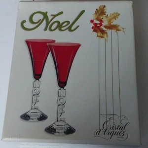 Lot of 2 Crystal D'Arques Noel Champagne Wine Fluted Glasses - Picture 1 of 4