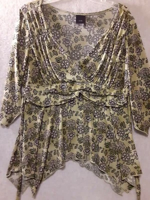 J.T. Blusa túnica verde negra floral B. cuello en V talla L para mujer 3/4 Sl Foto 1 de 4