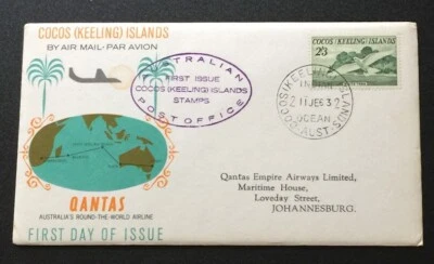 Australian Vintage 1963 Qantas Cocos ( Keeling ) Island Airmail First Day Cover - Image 1 of 2
