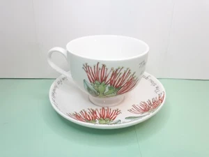 Pohutukawa Winter Ceramic Tea Cup & Saucer With Crimson Flowers - A La Carte VGC - Picture 1 of 16