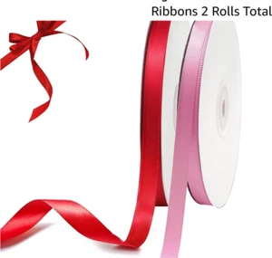 3/8" Satin Ribbon 50 Yards each Pink & Red 100 yds total for crafts , weddings, - Picture 1 of 2