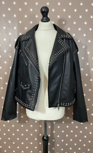 ZARA Studded Faux Leather Biker Jacket Women’s Size L 3046/376/800 - Picture 1 of 18