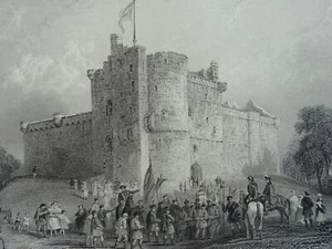 c1830s Antique Scotland Print DOUNE CASTLE & PRINCE CHARLES STUART by Allom - Picture 1 of 2