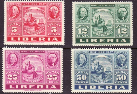 Liberia # 300 C54-56 MNH Centennial of First US Postage Stamps Cover