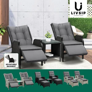Livsip Recliner Chairs Outdoor Sun Lounge Wicker Sofa Patio Furniture Setting - Picture 1 of 97