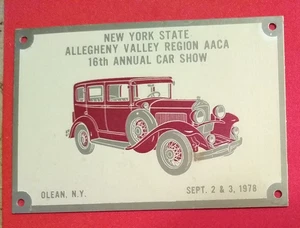 Car Show Plakette Sept 1978 Allegheny NY 16th Annual Car Show Metall 2-3/4"x4" - Bild 1 von 3
