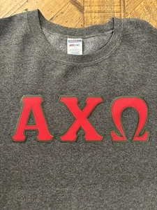Alpha Chi Omega Size Large Jerzees NuBlend Sweatshirt Cotton Gray/Red A65 - Picture 1 of 7