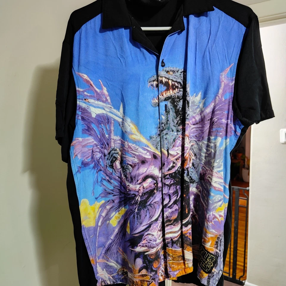 Teddy Fresh x Godzilla Shirt Mens Medium Black Camp Button Up Graphic Street - Image 1 of 4