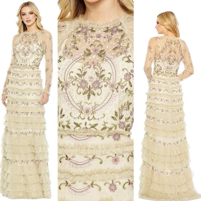 NWT MAC DUGGAL [ 16 ] 8030 Polka Dot Floral Ruffle Tired Gown Lace $798 - Image 1 of 4