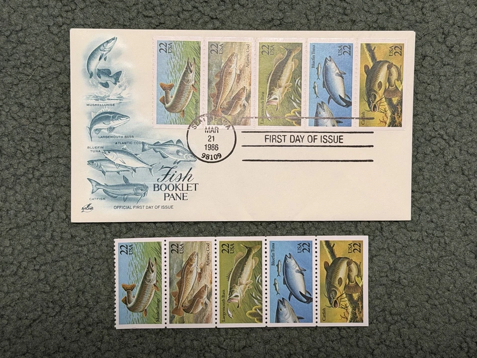 North American Fish - Scott 2209a - 5-stamp First Day Issue FDC - Image 1 of 1