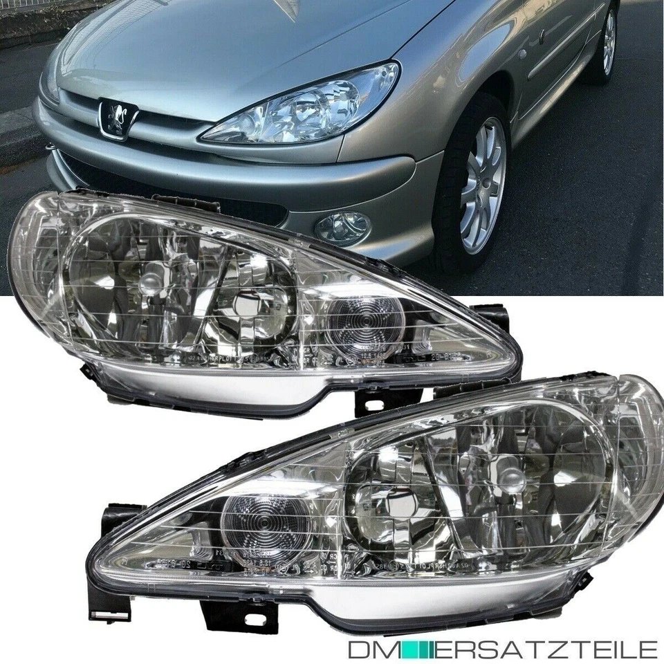 2x Scheinwerfer ( Rechts & Links ) Peugeot 206 98-07 Klarglas Chrom Valeo System - Bild 1 von 4