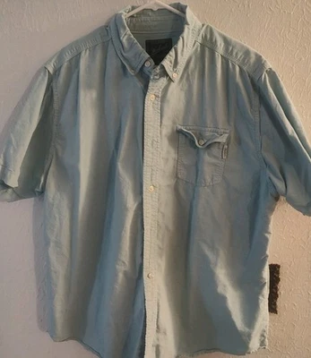 Woolrich Shirt Men Extra Large Blue Grass Short Sleeve Cotton Marlin Fishing - Image 1 of 3