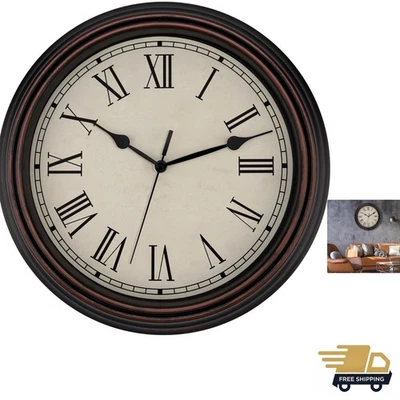14 Inch Roman Numerals Wall Clock Battery Operated Silent Non-Ticking Round C... - Image 1 of 4