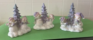 Set Of 3 Home Interiors Snowmen With Tree 4” Tall Resin Darling Figurines - Picture 1 of 7