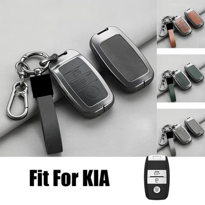 For Kia Sportage Optima K5 Forte Sorento Alloy Leather Car Key Fob Cover Case - Image 1 of 4