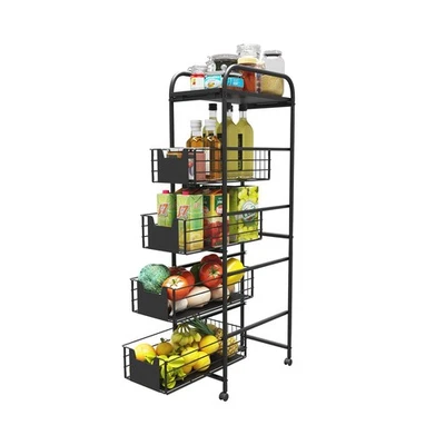 5 Tier Slim Rolling Cart with Pull-Out Drawers, Multi-Layer Narrow Storage Sh... - Image 1 of 4