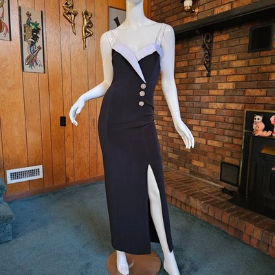 Vestido De Colección Años 90 Esmoquin Cache Sumergible Noche Cóctel Fiesta Abertura Alta S/M Foto 1 de 4