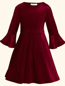 “Girls Dress” Sz 4 Soft velvety Feel, Machine Wash,  Deep Burgandy New - Picture 1 of 3