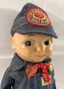 Vintage Buddy Lee Doll Union Made Overalls Seaboard Railroad Denim Cap - Picture 1 of 17