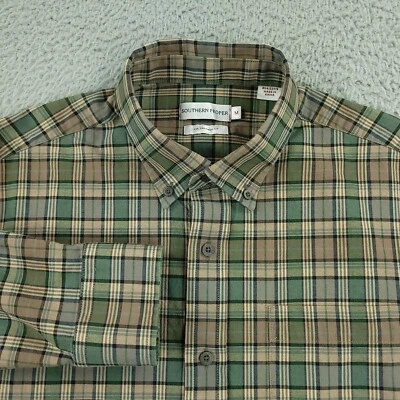 Southern Proper Dress Shirt Mens Medium Green Brown Tailored Fit Business Office - Image 1 of 4