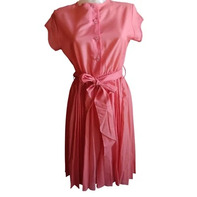 Talla 6 1OF1 Vestido Vintage Años 70 Coral Plisado Con Corbata en la Cintura y Botón-Frente Foto 1 de 4