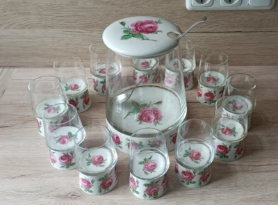 Wunderschönes altes Porzellan Bowle Set Topf Sgrafo Modern P. Müller Rosen RAR - Bild 1 von 4