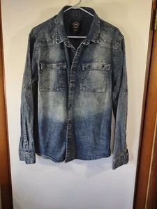 ROK Distressed Herren blau Denim Knopfleiste Langarm Hemd, Roll-Tab, Gr. XL - Bild 1 von 5