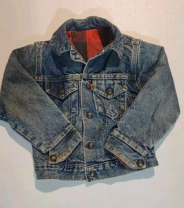 Vintage Little Levi's Jean Jacket Kids Blue Made In USA Denim Plaid Liner - Picture 1 of 9