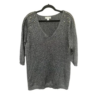 Dressbarn Sweater S/S Black White V Neck with Studs Womans Size 3X - Picture 1 of 6