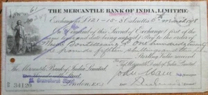 Mercantile Bank of India - Calcutta/Kolkata 1918 Check/'Second of Exchange' Note - Picture 1 of 1