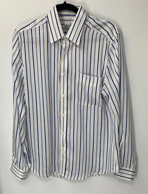 Camisa Reiss Para Hombres Blanca Azul Aspecto Rayas Manga Larga Abotonada Talla M Foto 1 de 4