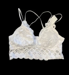 NWT Anemone Embroidered Lace Padded Wireless Bralette White XL Elastic Back - Picture 1 of 8