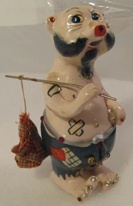 Kreiss Psycho Ceramics Hobo Bear Vtg Mid Century Jewel Eyes 6" Tramp Figure 60s - Picture 1 of 15