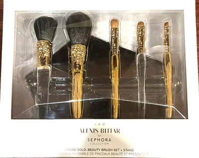 Conjunto de pincéis e suporte Alexis Bittar Sephora coleção ouro líquido placa de ouro 24K - Imagem 1 de 4