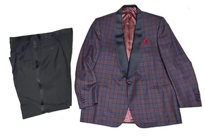RAVAZZOLO Men's Tuxedo 2-Piece 60R US Plaid Hand Tailored Italy Lana Vergin - Picture 1 of 14