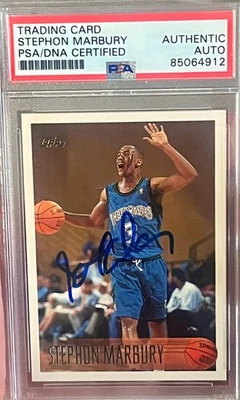 Stephon Marbury Signed 1996 Topps #177 Timberwolves RC Gem Mint 10 PSA/DNA - Image 1 of 2