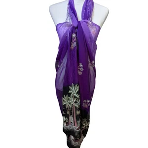 Island Impressions Pareo/Sarong durchsichtig 75" Breite 45" Länge lila und schwarz GUC - Bild 1 von 9