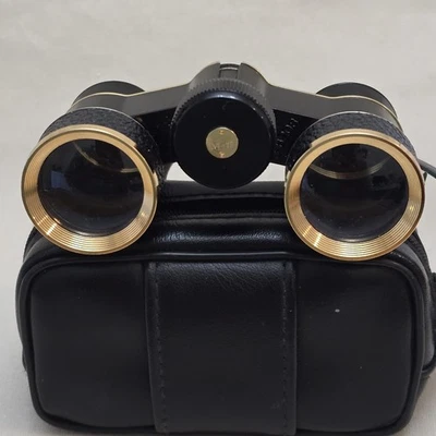 Vintage Tasco J-B208 3x Coated Opera Binoculars Gold & Black W/Case Japan - Image 1 of 4