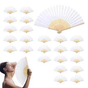 Bulk 24 White Folding Paper Fans for DIY Coloring Wedding Party Decor - Picture 1 of 10