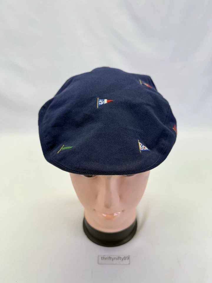 Rugby Ralph Lauren Navy Flags Embroidered Drivers Cap Hat VTG  Newsboy Viscose - Image 1 of 4