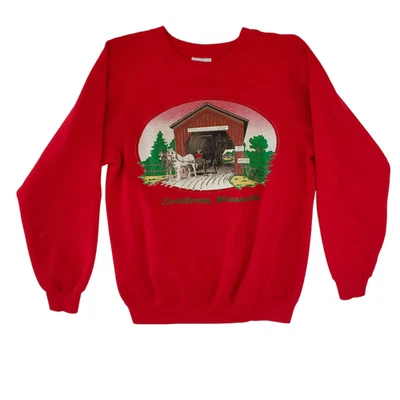 Zumbrota покрытый мост винтажный 80-х Hanes красный вязаный толстовка пуловер средний - Изображение 1 из 4