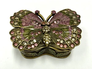 Scatola portagioie vintage BK FARFALLA smalto e cristalli gioiello chiusura magnetica - Foto 1 di 13