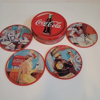 Vintage Coca-Cola Coaster Set of 4 Red Coca-Cola Collectors Tin 1998 Description - Image 1 of 4